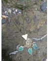 Alphabey's Geometry Pendant with Brass Leaf, Triangle and Net Flowered Pendant Necklace Alphabey's Geometry Pendant with Brass Leaf, Triangle and Net Flowered Pendant Necklace
